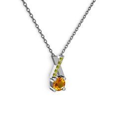 Sitrin ve peridot 18 ayar beyaz altın kolye (40 cm gümüş rolo zincir)