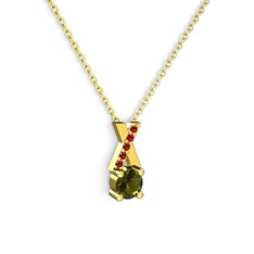 Peridot ve garnet 925 ayar altın kaplama gümüş kolye (40 cm altın rolo zincir)