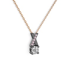 Taşlı Daire X kolye - Swarovski ve pembe kuvars 925 ayar siyah rodyum kaplama gümüş kolye (40 cm rose altın rolo zincir) #id9hiw