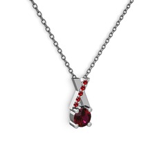 Taşlı Daire X kolye - Rodolit garnet ve garnet 18 ayar beyaz altın kolye (40 cm gümüş rolo zincir) #ikmza9