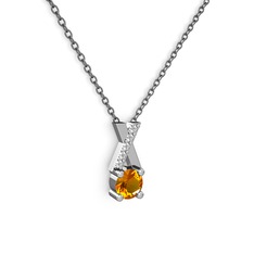 Sitrin ve swarovski 8 ayar beyaz altın kolye (40 cm gümüş rolo zincir)