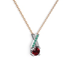 Taşlı Daire X kolye - Garnet ve yeşil kuvars 925 ayar gümüş kolye (40 cm rose altın rolo zincir) #it6jgw