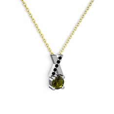Peridot ve siyah zirkon 925 ayar gümüş kolye (40 cm gümüş rolo zincir)