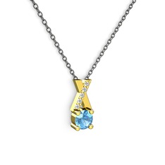 Taşlı Daire X kolye - Akuamarin ve swarovski 8 ayar altın kolye (40 cm gümüş rolo zincir) #jdizoq