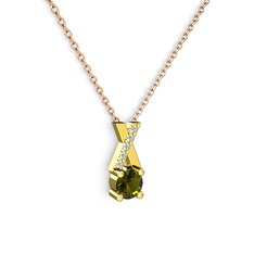 Taşlı Daire X kolye - Peridot ve swarovski 14 ayar altın kolye (40 cm rose altın rolo zincir) #jkxnem