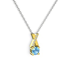 Taşlı Daire X kolye - Akuamarin ve beyaz zirkon 14 ayar altın kolye (40 cm beyaz altın rolo zincir) #jpa5jh