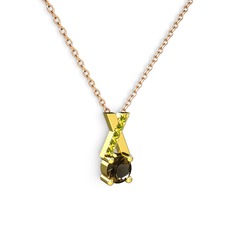 Dumanlı kuvars ve peridot 925 ayar altın kaplama gümüş kolye (40 cm rose altın rolo zincir)