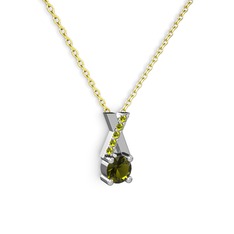 Taşlı Daire X kolye - Peridot 18 ayar beyaz altın kolye (40 cm altın rolo zincir) #jyybcu