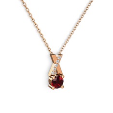 Taşlı Daire X kolye - Garnet ve beyaz zirkon 8 ayar rose altın kolye (40 cm rose altın rolo zincir) #k018bt