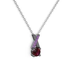 Taşlı Daire X kolye - Rodolit garnet ve ametist 925 ayar siyah rodyum kaplama gümüş kolye (40 cm beyaz altın rolo zincir) #kcd1id