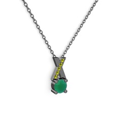 Taşlı Daire X kolye - Kök zümrüt ve peridot 925 ayar siyah rodyum kaplama gümüş kolye (40 cm gümüş rolo zincir) #ki80kw