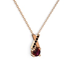 Rodolit garnet ve siyah zirkon 8 ayar rose altın kolye (40 cm gümüş rolo zincir)