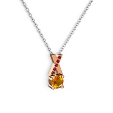 Sitrin ve garnet 925 ayar rose altın kaplama gümüş kolye (40 cm beyaz altın rolo zincir)