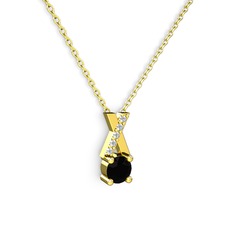 Taşlı Daire X kolye - Siyah zirkon ve swarovski 18 ayar altın kolye (40 cm altın rolo zincir) #ko7n2s