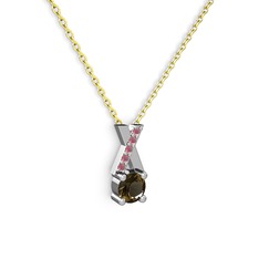 Taşlı Daire X kolye - Dumanlı kuvars ve kök yakut 925 ayar gümüş kolye (40 cm altın rolo zincir) #kplid8
