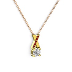 Swarovski ve garnet 925 ayar altın kaplama gümüş kolye (40 cm rose altın rolo zincir)