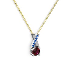 Taşlı Daire X kolye - Rodolit garnet ve lab safir 14 ayar beyaz altın kolye (40 cm altın rolo zincir) #l0wifk
