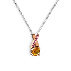 Taşlı Daire X kolye - Sitrin ve rodolit garnet 18 ayar rose altın kolye (40 cm beyaz altın rolo zincir) #lddbxq