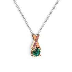 Taşlı Daire X kolye - Yeşil kuvars ve kök yakut 14 ayar rose altın kolye (40 cm beyaz altın rolo zincir) #lgcq43