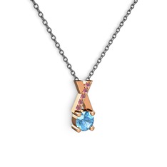 Taşlı Daire X kolye - Akuamarin ve kök yakut 14 ayar rose altın kolye (40 cm gümüş rolo zincir) #lxtkyl