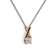 Taşlı Daire X kolye - Swarovski ve siyah zirkon 8 ayar rose altın kolye (40 cm gümüş rolo zincir) #lzr3im