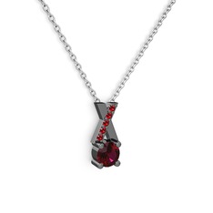Taşlı Daire X kolye - Rodolit garnet ve garnet 925 ayar siyah rodyum kaplama gümüş kolye (40 cm beyaz altın rolo zincir) #m2cl8x