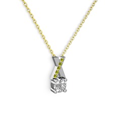 Beyaz zirkon ve peridot 925 ayar gümüş kolye (40 cm altın rolo zincir)