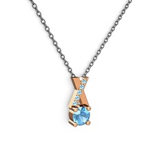 Akuamarin 18 ayar rose altın kolye (40 cm gümüş rolo zincir)