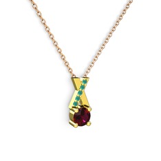 Taşlı Daire X kolye - Rodolit garnet ve kök zümrüt 8 ayar altın kolye (40 cm rose altın rolo zincir) #nambqa
