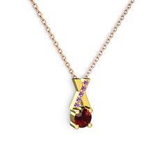 Garnet ve ametist 14 ayar altın kolye (40 cm rose altın rolo zincir)