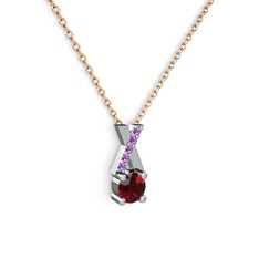 Taşlı Daire X kolye - Garnet ve ametist 14 ayar beyaz altın kolye (40 cm rose altın rolo zincir) #nq18q9
