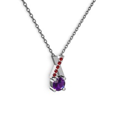 Ametist ve garnet 18 ayar beyaz altın kolye (40 cm gümüş rolo zincir)