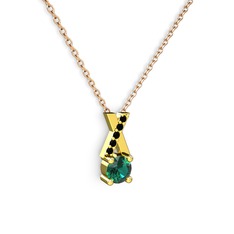 Yeşil kuvars ve siyah zirkon 925 ayar altın kaplama gümüş kolye (40 cm rose altın rolo zincir)