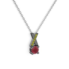 Taşlı Daire X kolye - Kök yakut ve peridot 925 ayar siyah rodyum kaplama gümüş kolye (40 cm beyaz altın rolo zincir) #oeeplz