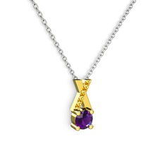 Taşlı Daire X kolye - Ametist ve sitrin 925 ayar altın kaplama gümüş kolye (40 cm beyaz altın rolo zincir) #os8yjn