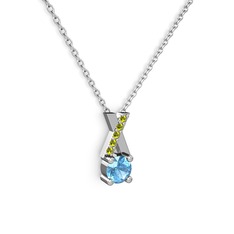 Taşlı Daire X kolye - Akuamarin ve peridot 18 ayar beyaz altın kolye (40 cm beyaz altın rolo zincir) #oycecl