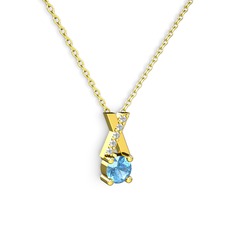 Taşlı Daire X kolye - Akuamarin ve swarovski 8 ayar altın kolye (40 cm altın rolo zincir) #p2a64j