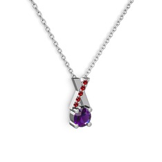 Ametist ve garnet 14 ayar beyaz altın kolye (40 cm beyaz altın rolo zincir)