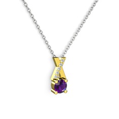 Taşlı Daire X kolye - Ametist ve swarovski 18 ayar altın kolye (40 cm beyaz altın rolo zincir) #pl2w8l