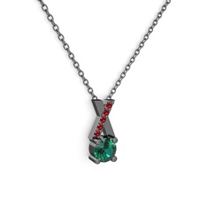 Taşlı Daire X kolye - Yeşil kuvars ve garnet 925 ayar siyah rodyum kaplama gümüş kolye (40 cm gümüş rolo zincir) #q8x61j