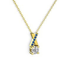 Swarovski ve lab safir 18 ayar altın kolye (40 cm altın rolo zincir)