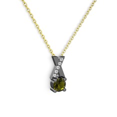 Taşlı Daire X kolye - Peridot ve swarovski 925 ayar siyah rodyum kaplama gümüş kolye (40 cm altın rolo zincir) #qsfivl
