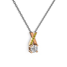 Taşlı Daire X kolye - Swarovski ve peridot 14 ayar rose altın kolye (40 cm gümüş rolo zincir) #r0khho