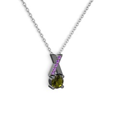 Taşlı Daire X kolye - Peridot ve ametist 925 ayar siyah rodyum kaplama gümüş kolye (40 cm beyaz altın rolo zincir) #r0rs0