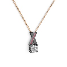 Taşlı Daire X kolye - Swarovski ve kök yakut 925 ayar siyah rodyum kaplama gümüş kolye (40 cm rose altın rolo zincir) #r6gisu