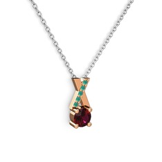 Taşlı Daire X kolye - Rodolit garnet ve kök zümrüt 14 ayar rose altın kolye (40 cm beyaz altın rolo zincir) #ranzvf