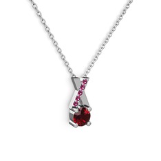 Taşlı Daire X kolye - Garnet ve rodolit garnet 18 ayar beyaz altın kolye (40 cm beyaz altın rolo zincir) #rc9ecj