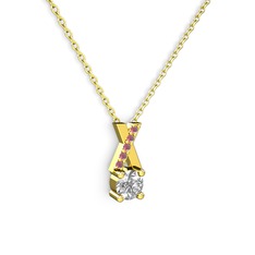 Taşlı Daire X kolye - Swarovski ve kök yakut 18 ayar altın kolye (40 cm altın rolo zincir) #rrxwxy