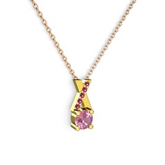 Taşlı Daire X kolye - Pembe kuvars ve rodolit garnet 18 ayar altın kolye (40 cm rose altın rolo zincir) #sbo0mw