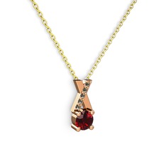 Taşlı Daire X kolye - Garnet ve dumanlı kuvars 18 ayar rose altın kolye (40 cm gümüş rolo zincir) #sju8sz